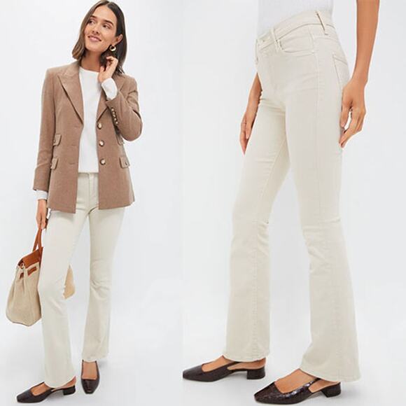 NWT Mother The Weekender Sneak Flare High Rise Denim Jeans Beige Size: 29 - Picture 1 of 9